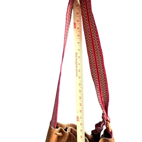 Leather Suede Faja Fabric Strap Shoulder Bag Brown Pink Bohemian Everyday - Picture 7 of 14